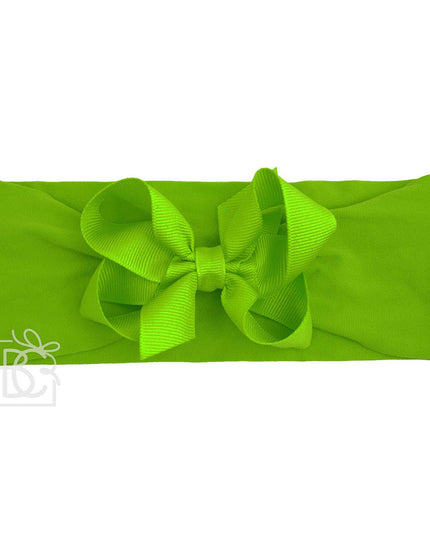 WIDE PANTYHOSE HEADBAND W/CLASSIC GROSGRAIN BOW: AQUAMARINE / 3+ Months / 4.5" Large