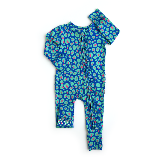 Miley Leopard Ruffle Zip Bamboo Baby Sleepies