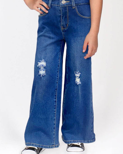 Distressed Wide Leg Denim Jeans | 4-6x
