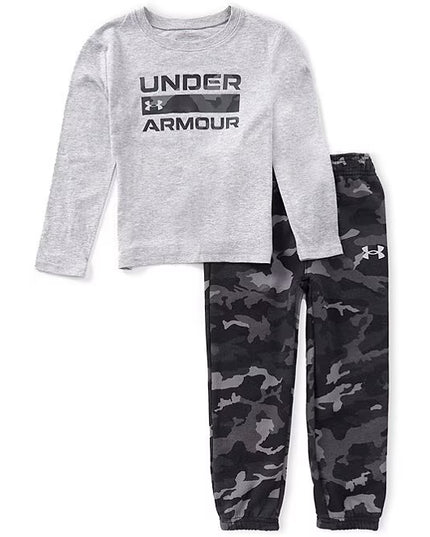 UA LS Stacked Logo Jersey T-Shirt & Camouflage Printed Fleece Jogger Set | Mod Grey | Infant