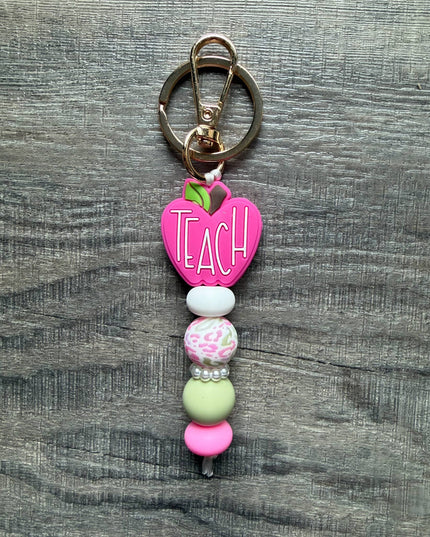 Pretty Pink Apple Colorful Teacher Keychain: Wristlet