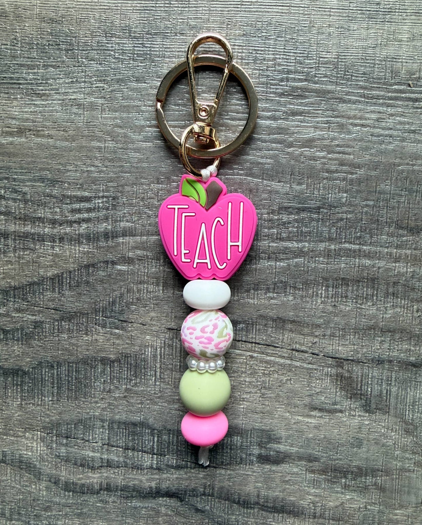 Pretty Pink Apple Colorful Teacher Keychain: Wristlet