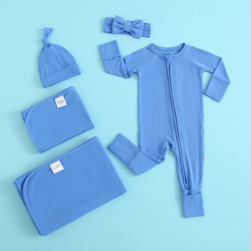 Pure Blue Zippered Romper NICU Friendly