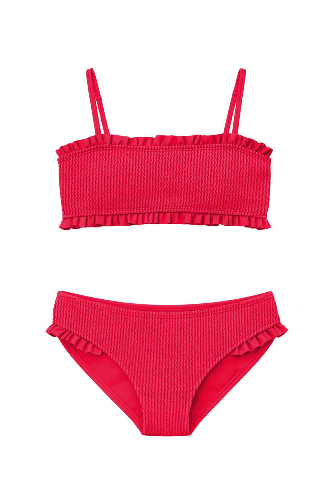 Ruffle Bandeau Two Piece Swimsuit | Red