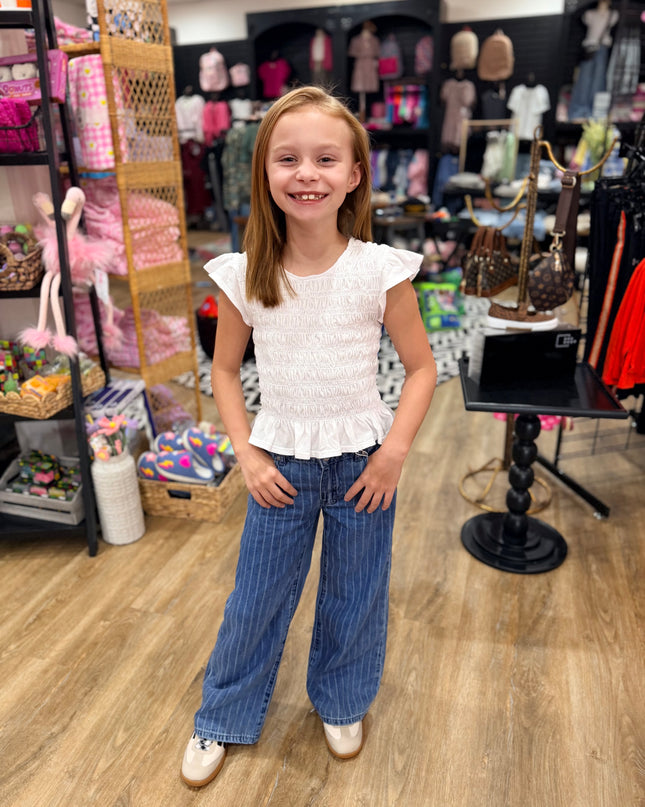 Heart Patch Pocket Wide Leg Jeans | Stripe Indigo