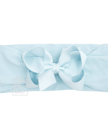 WIDE PANTYHOSE HEADBAND W/CLASSIC GROSGRAIN BOW: AQUAMARINE / 3+ Months / 4.5" Large