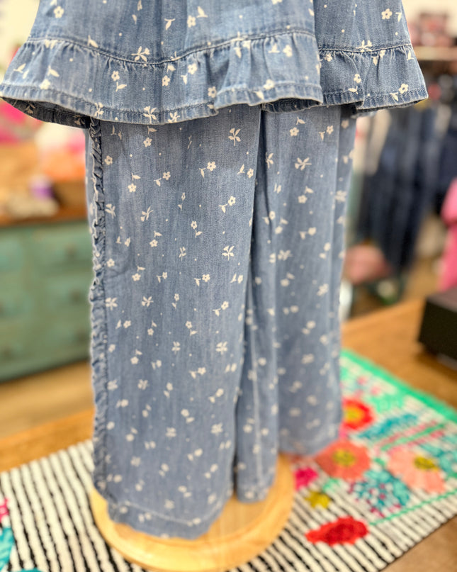 Mila Ruffle Pants/ Ruffle Top Set | Denim