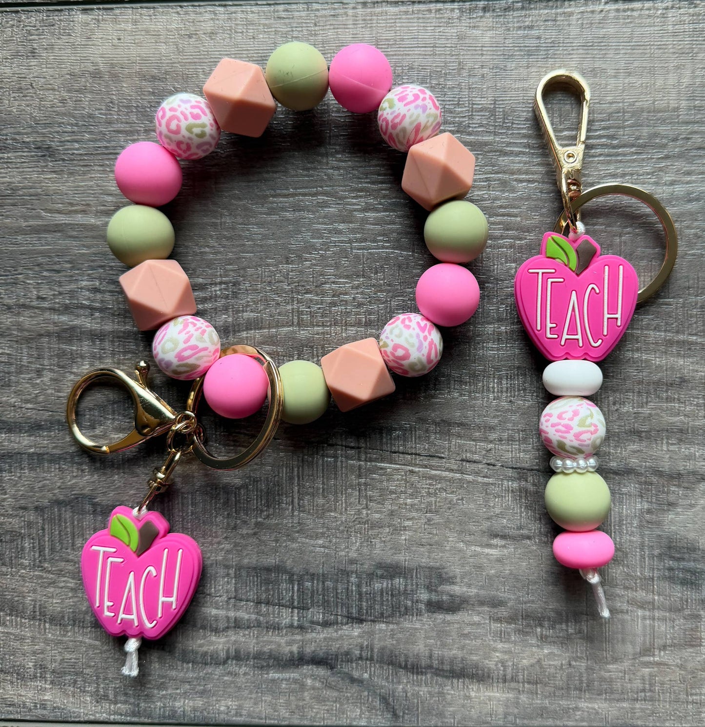Pretty Pink Apple Colorful Teacher Keychain: Wristlet
