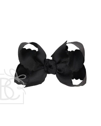 SCALLOPED EDGE BOW: Antique White / 3.5" Medium - 1.5" Ribbon on Alligator Clip