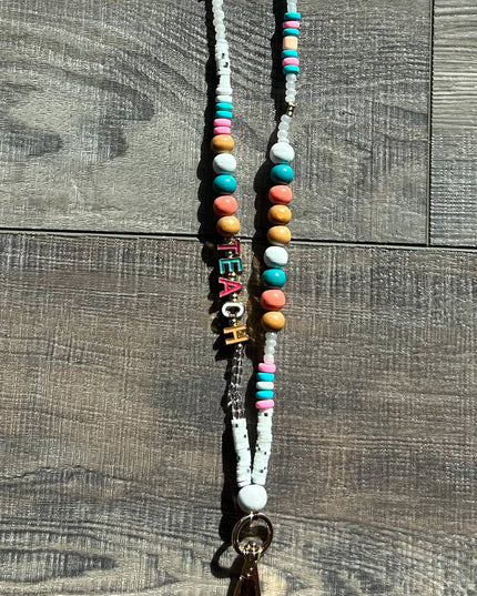Teach Colorful Beaded Lanyard with Breakaway Clasp