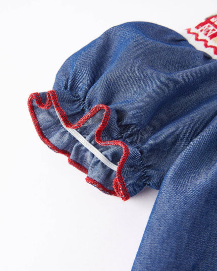 Girls Farm Smocking Embroidered Blue Dress: 12M