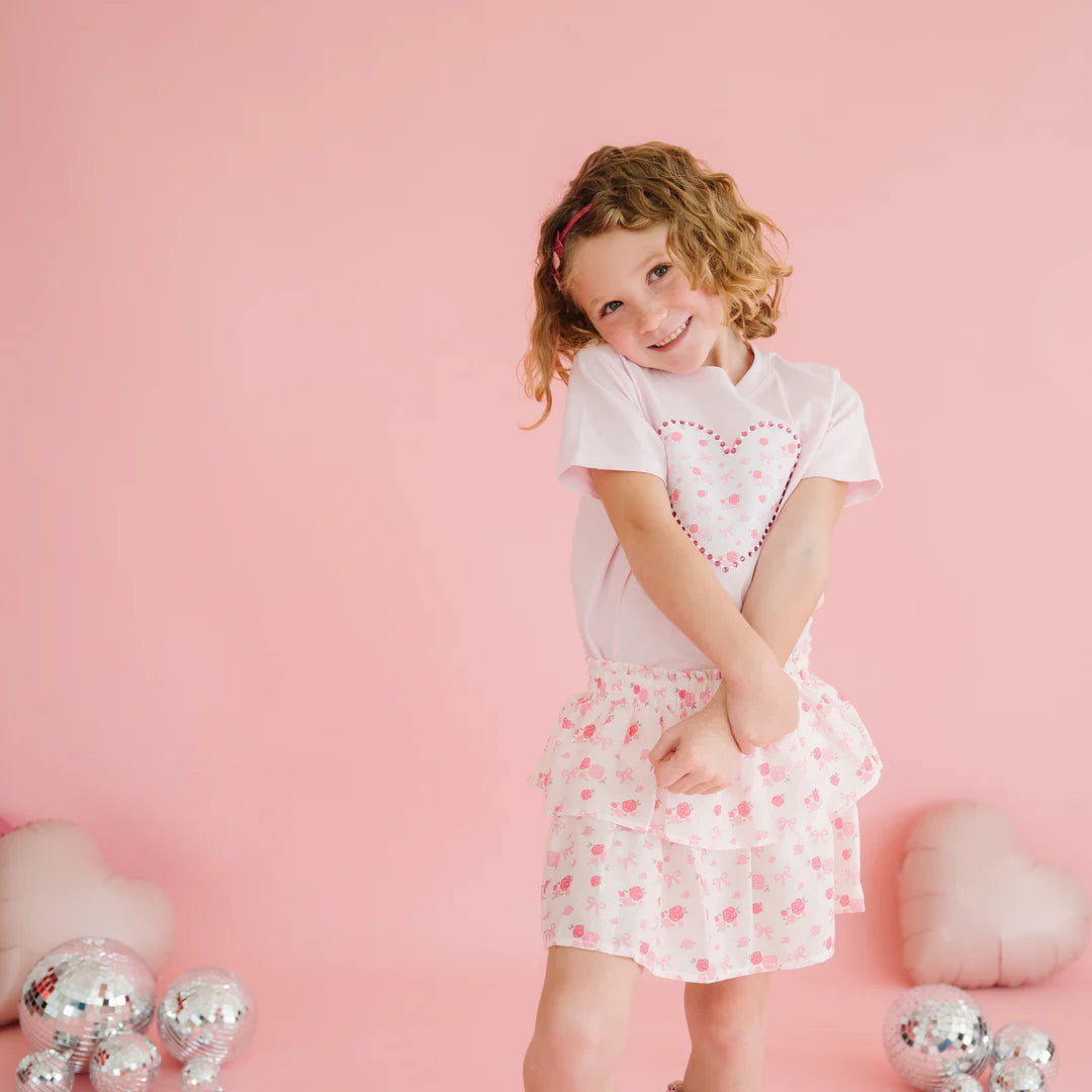 Dainty Rose Pearl Heart Patch T-Shirt