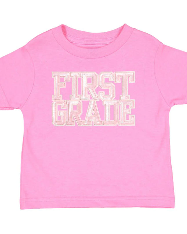 First Grade Sequin Patch Short Sleeve T-Shirt