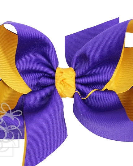 Layered Grosgrain Bow (Purple & Yellow Gold): 5.5" Huge