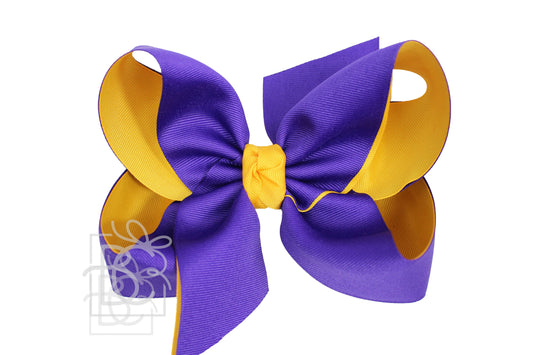 Layered Grosgrain Bow (Purple & Yellow Gold): 5.5" Huge