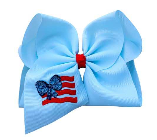 6” Patriotic Flag Bow | Light Blue