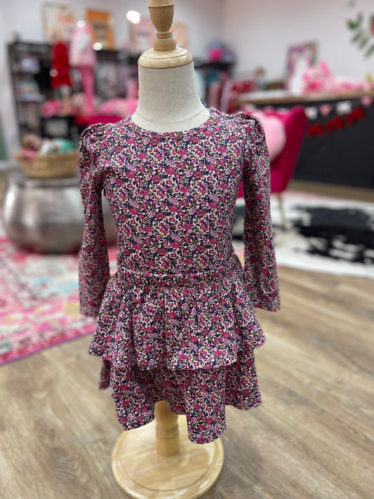 Floral Knit Peplum Top + Ruffle Skirt Set