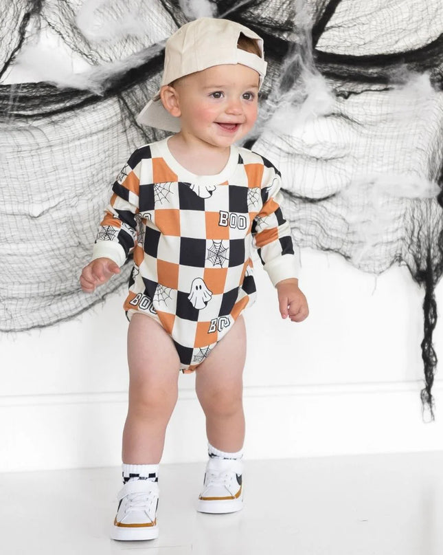 Boo Checkered Halloween Romper