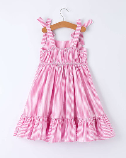 Summer Stripe Bow Ruffle Dress | Pink