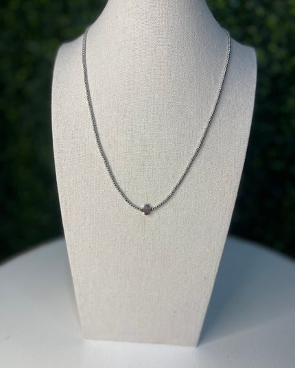 Bead Chain Cross Layering Necklace | Silver