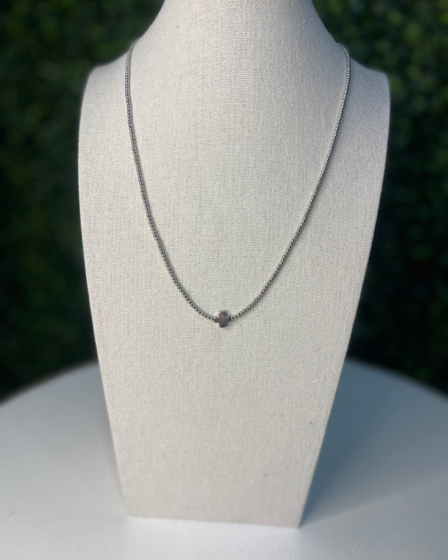 Bead Chain Cross Layering Necklace | Silver