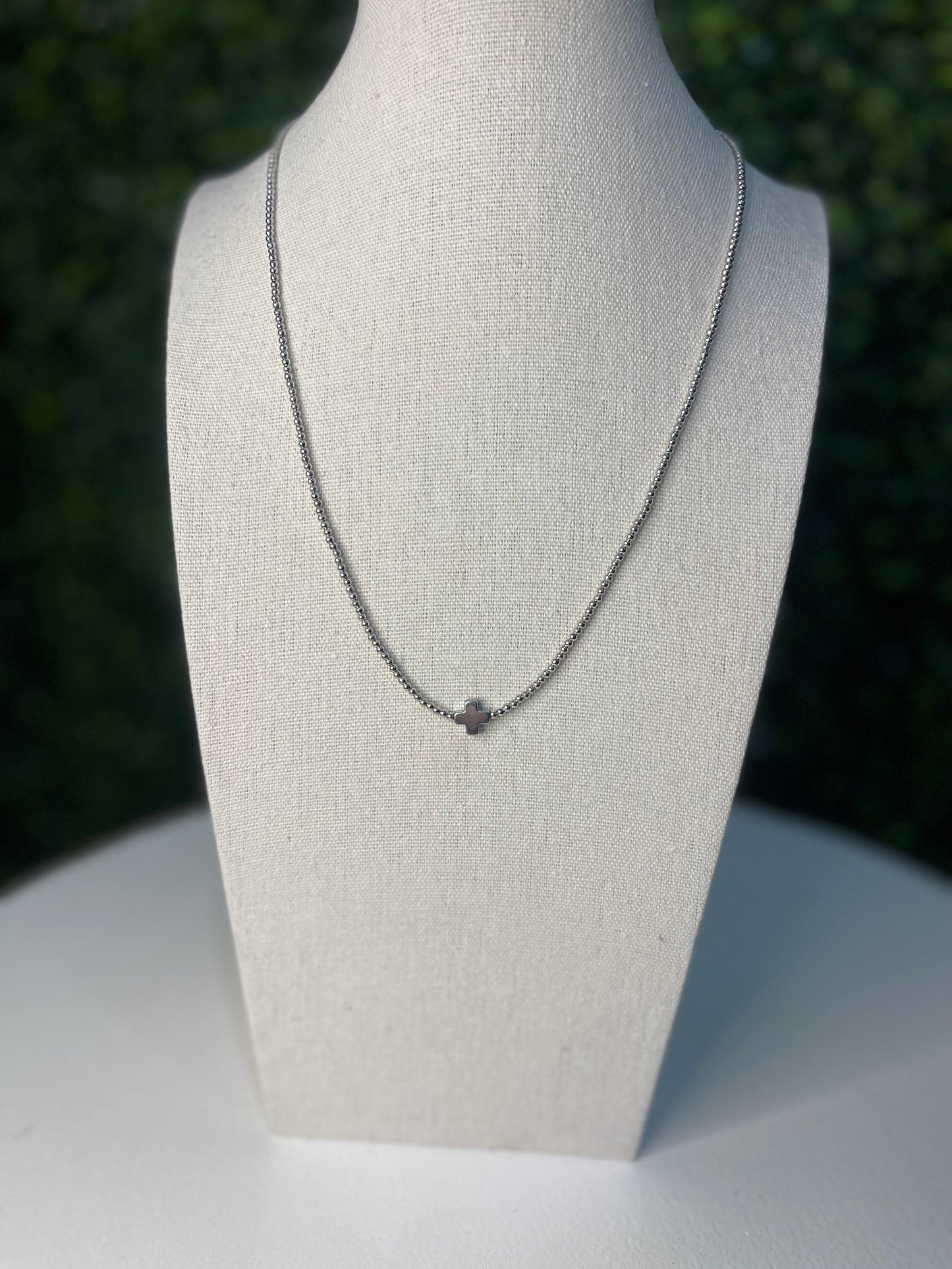 Bead Chain Cross Layering Necklace | Silver