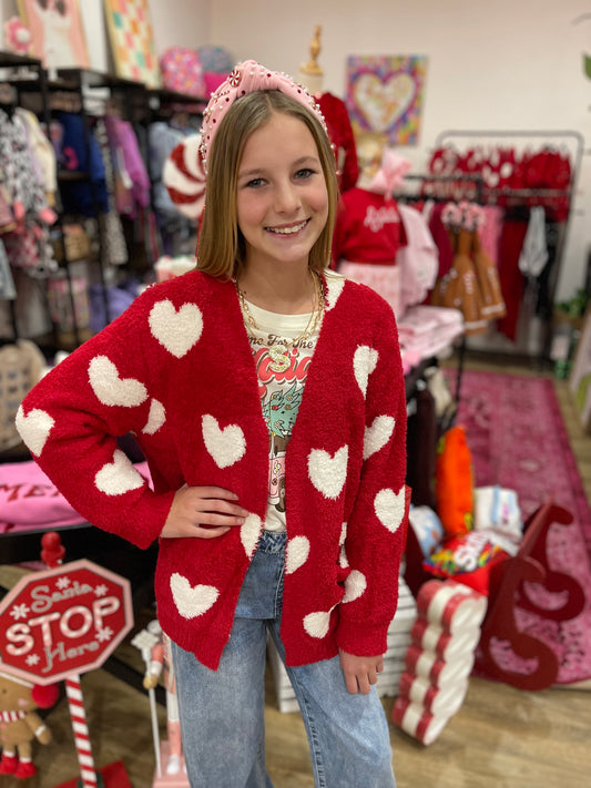 Fuzzy All Over Heart Cardigan