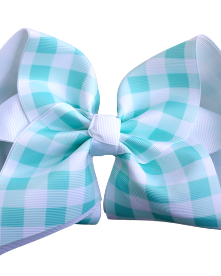 6” Aqua Checker Printed Hair Bow