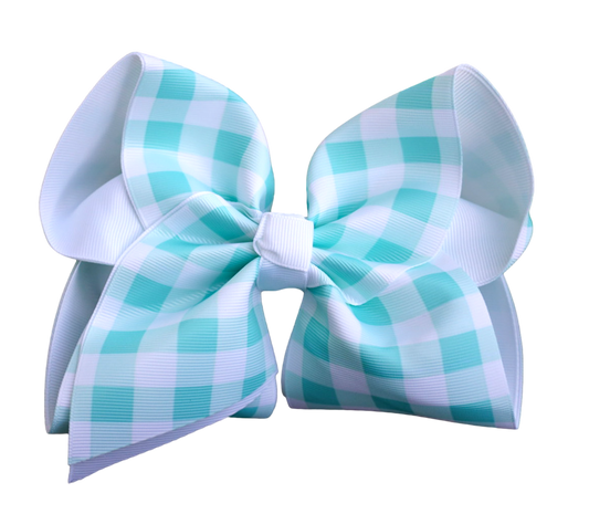 4” Aqua Checker Printed Hair Bow