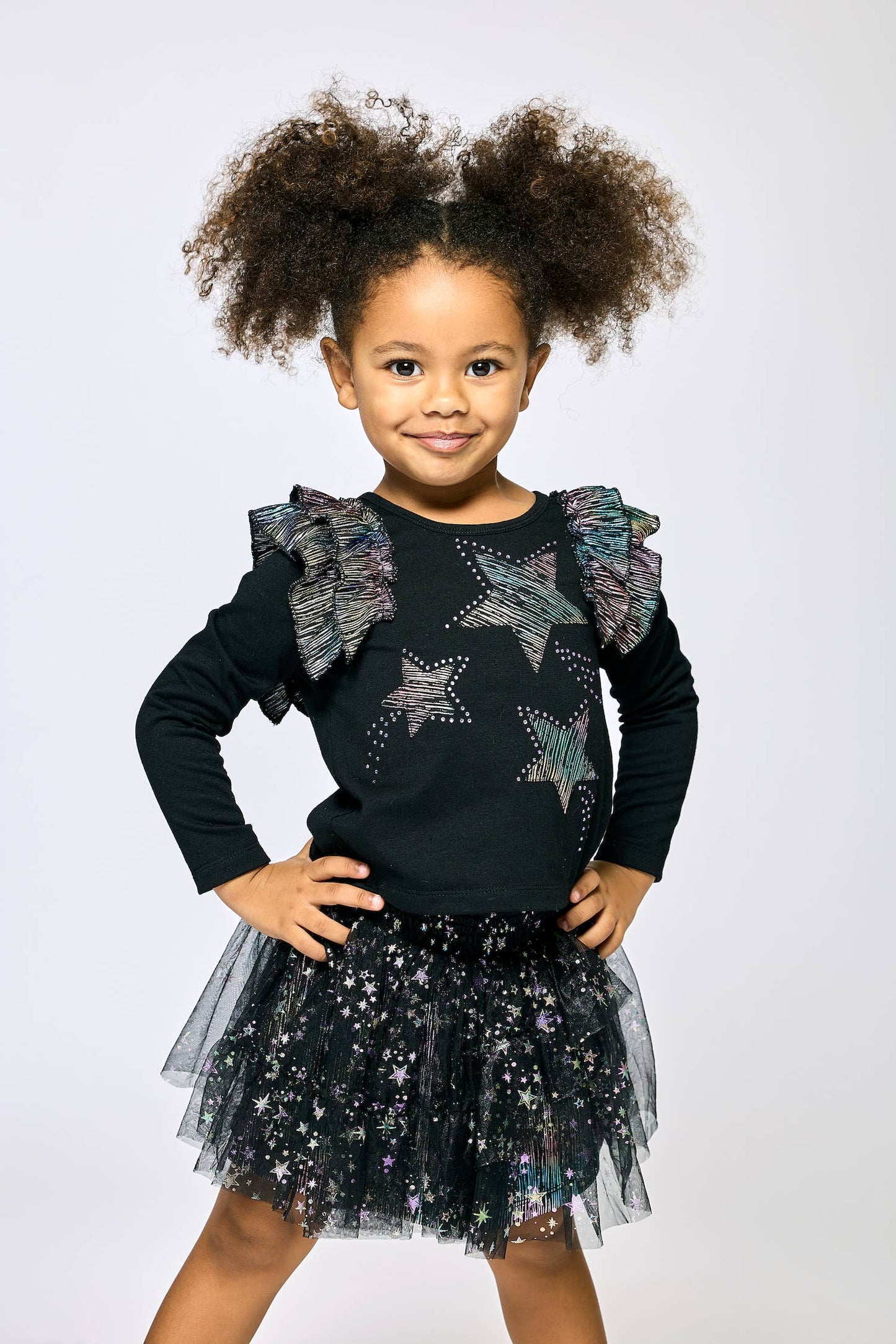 Metallic Ruffle Top With Star Detail