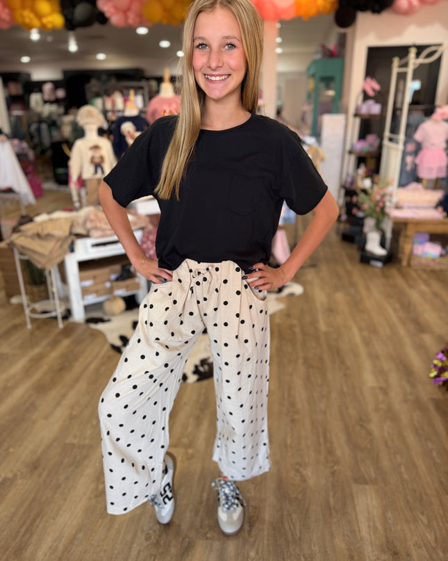 Polka Dot Pleated Waist Loose Pant | Taupe