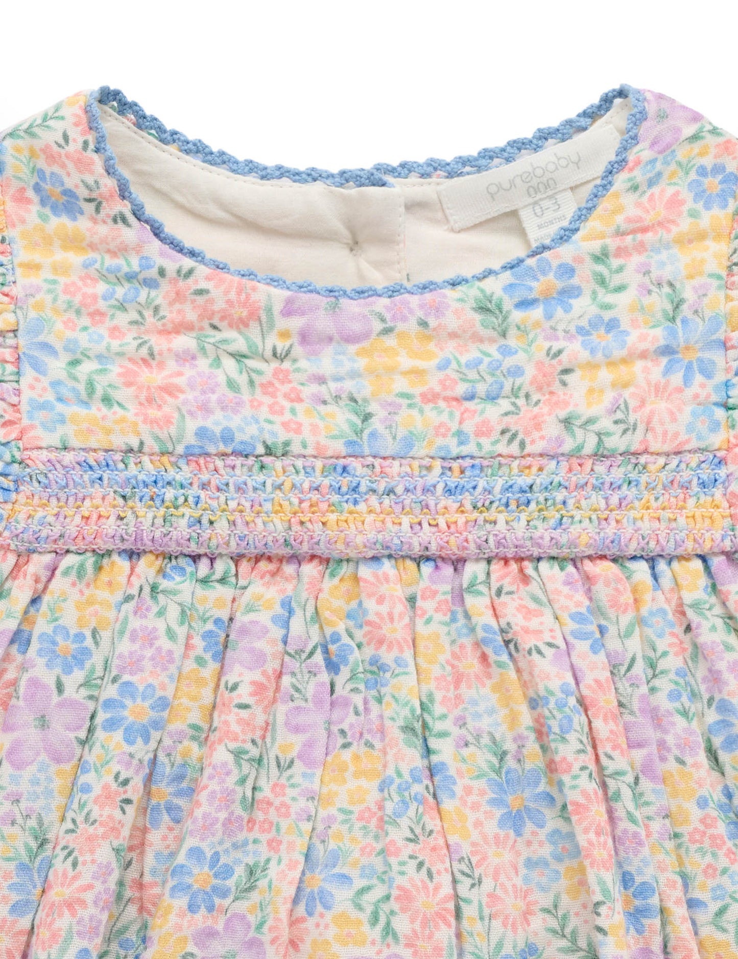 Isabella Smocked Dress | Blue Embroidered