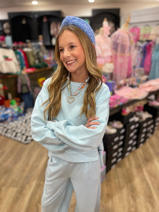 Cotton Fleece Boxy Hi-Lo Contract Pullover | Calypso Blue