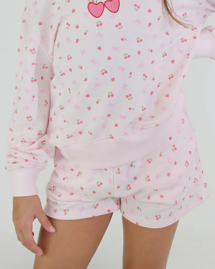 Micro Berry All Over Print Wide Neck Sweatshirt | Pink