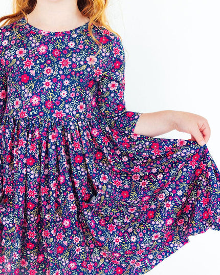 Flower Farm 3/4 Sleeve Pocket Twirl Dress
