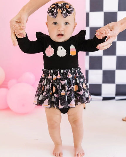 Boo Halloween Long Sleeve Tutu Bodysuit