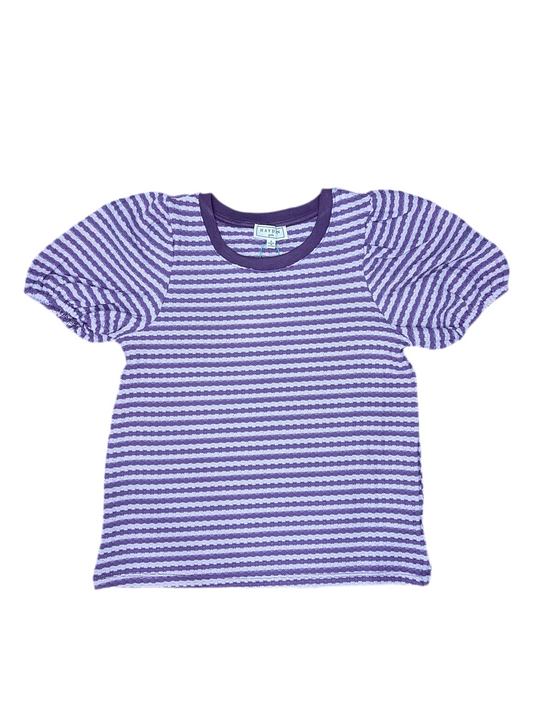 Puff Sleeve Textured Stripe Knit Top | Purple