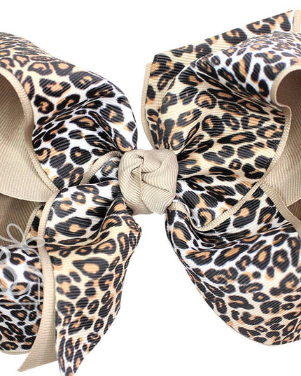 LAYERED LEOPARD BOW ON CLIP: 6.5" Jumbo - 2.25" & 2" Ribbons on Lg. Alligator Clip / BLACK/MULTI LEOPARD
