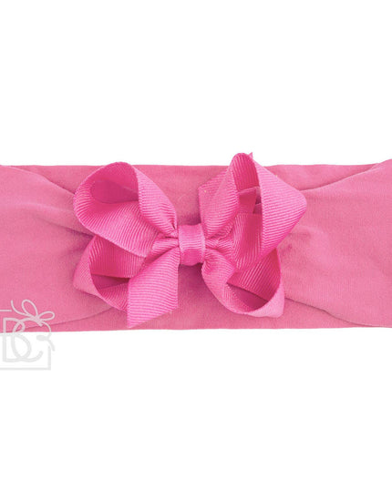 WIDE PANTYHOSE HEADBAND W/CLASSIC GROSGRAIN BOW: AQUAMARINE / 3+ Months / 4.5" Large