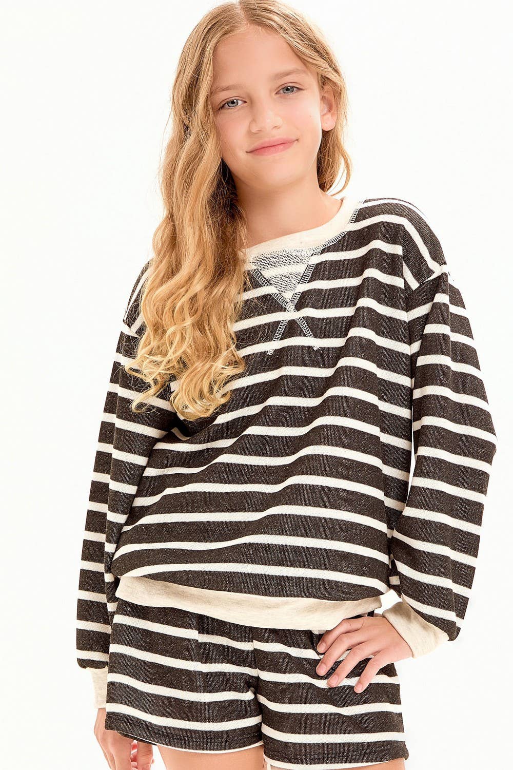 Stripe French Terry Sweatshirt | Black & Oatmeal