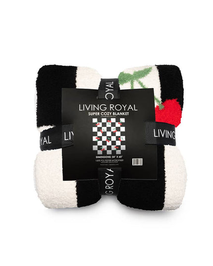 Checkered w/ Red Cherries Throw - Black & White