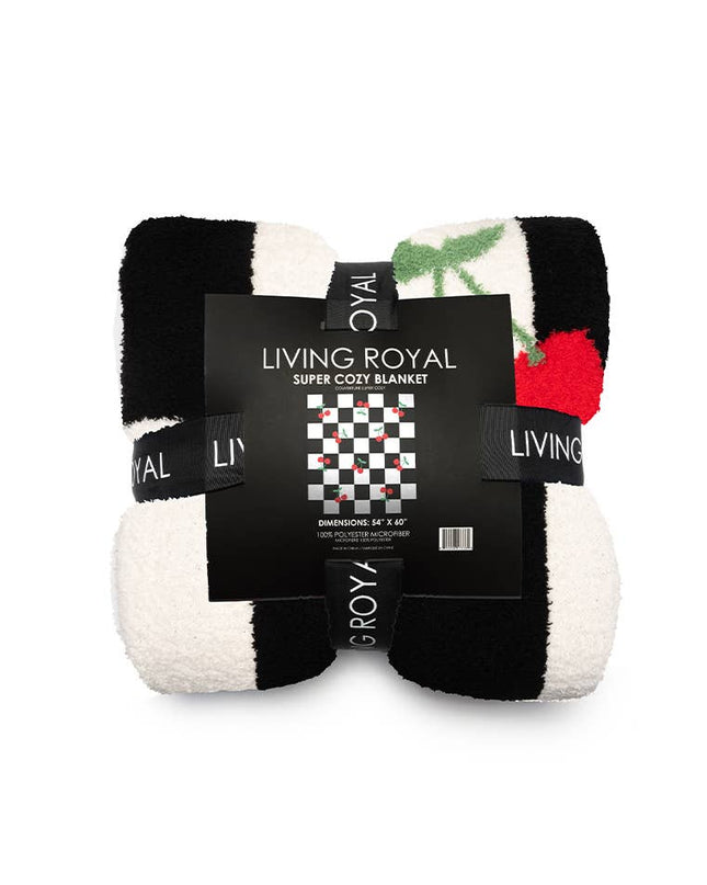 Checkered w/ Red Cherries Throw - Black & White