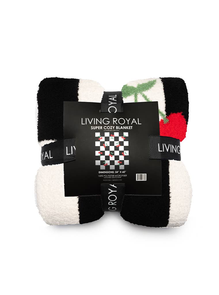 Checkered w/ Red Cherries Throw - Black & White