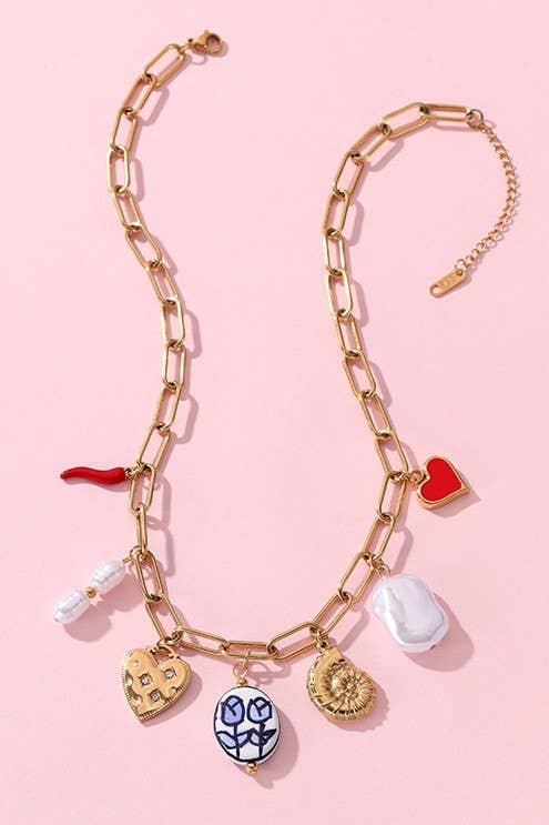 Chile Love | Stainless Steel Gold Charm Necklace