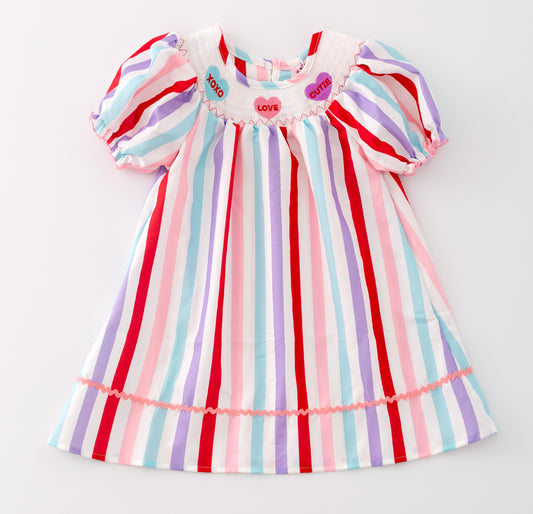 Candy Heart Stripe Smocked Dress