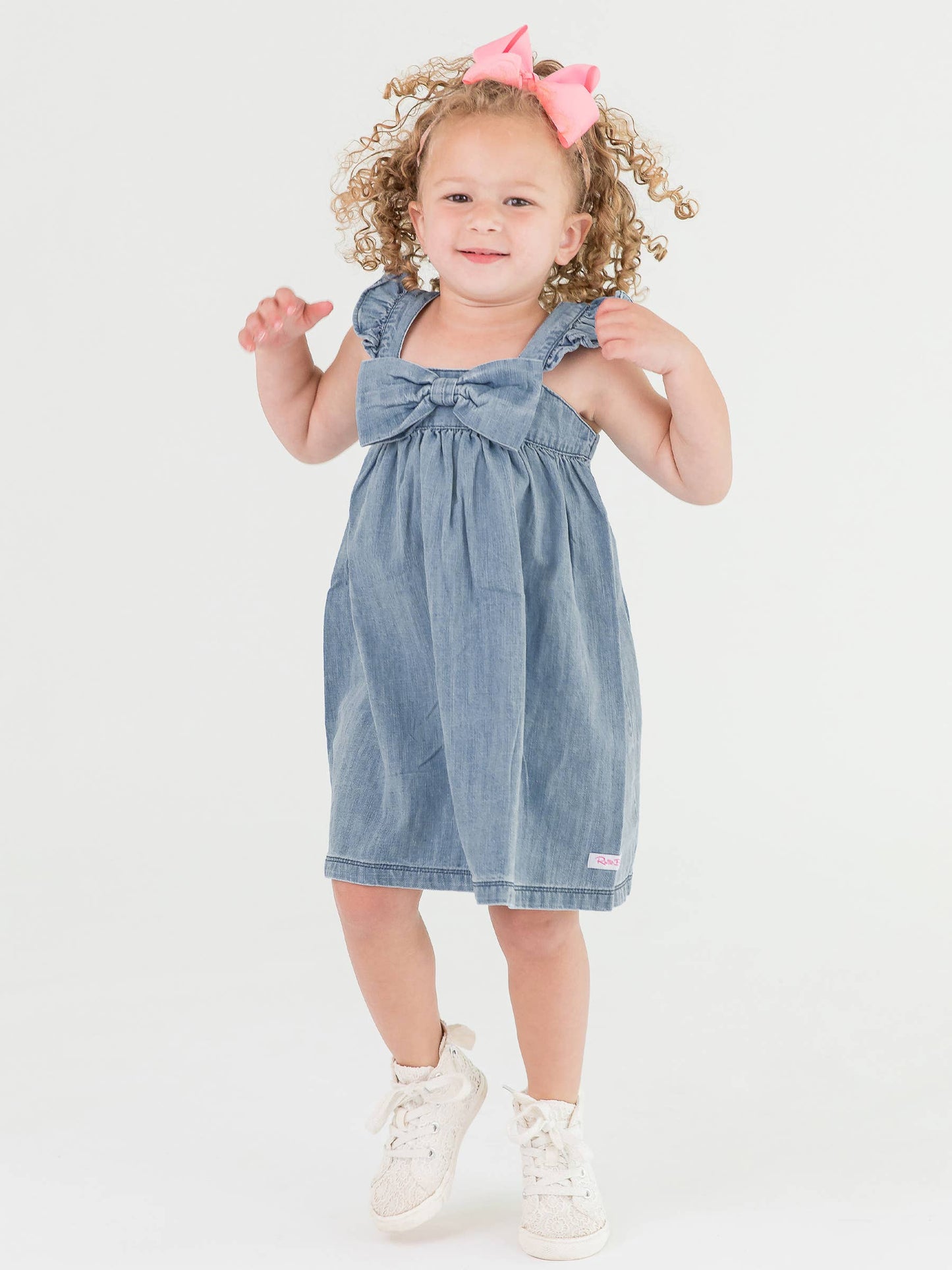 Light Wash Flutter Bow Woven Dress