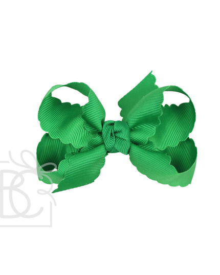 SCALLOPED EDGE BOW: Antique White / 3.5" Medium - 1.5" Ribbon on Alligator Clip