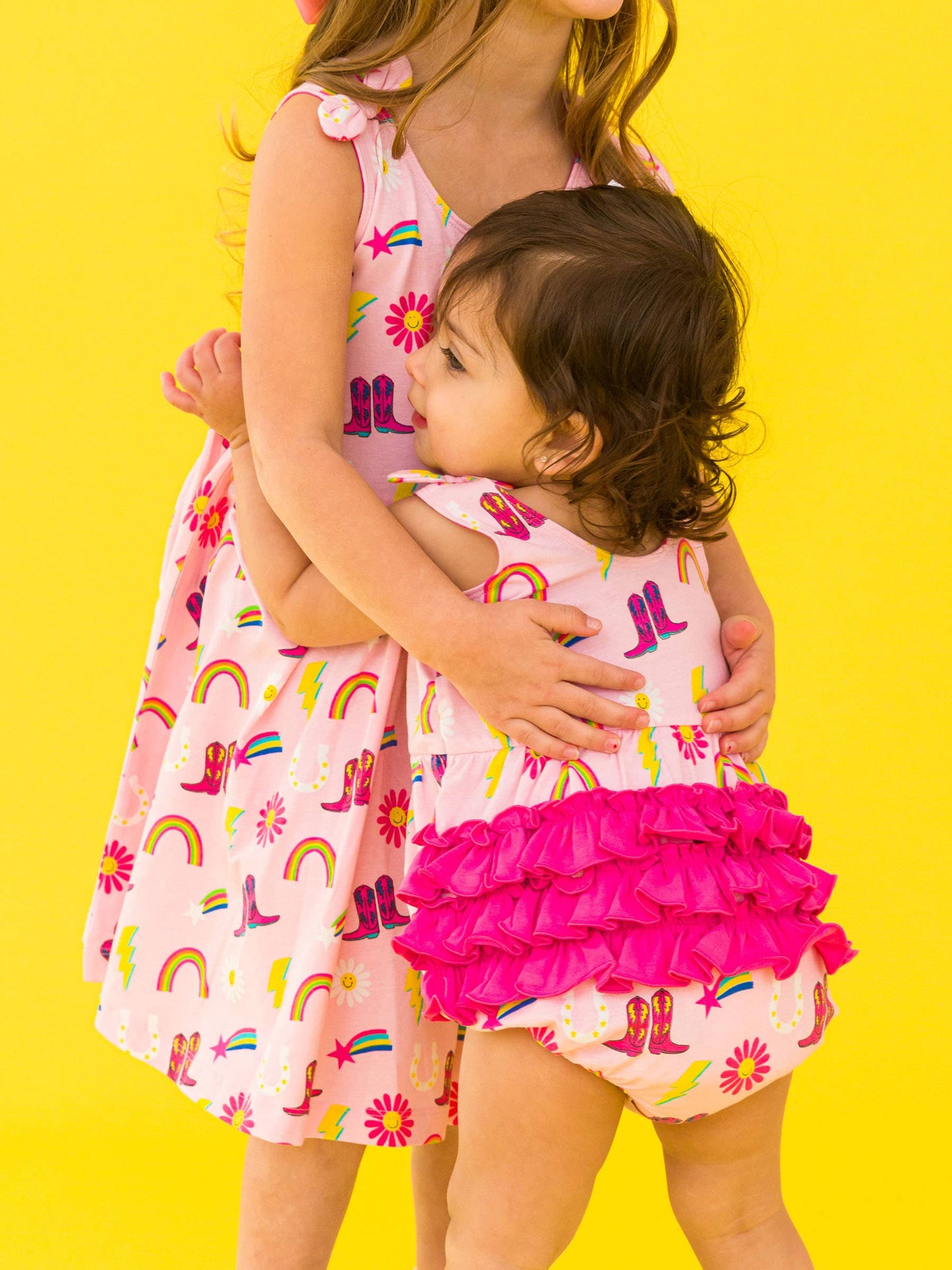 Baby Girls Cowgirl Cutie Knit Tie Shoulder Bubble Romper: Pink / 0-3m