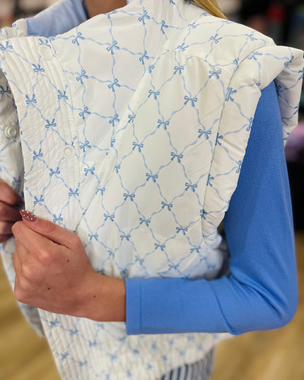 Blue Bow Trellis Puffer Vest