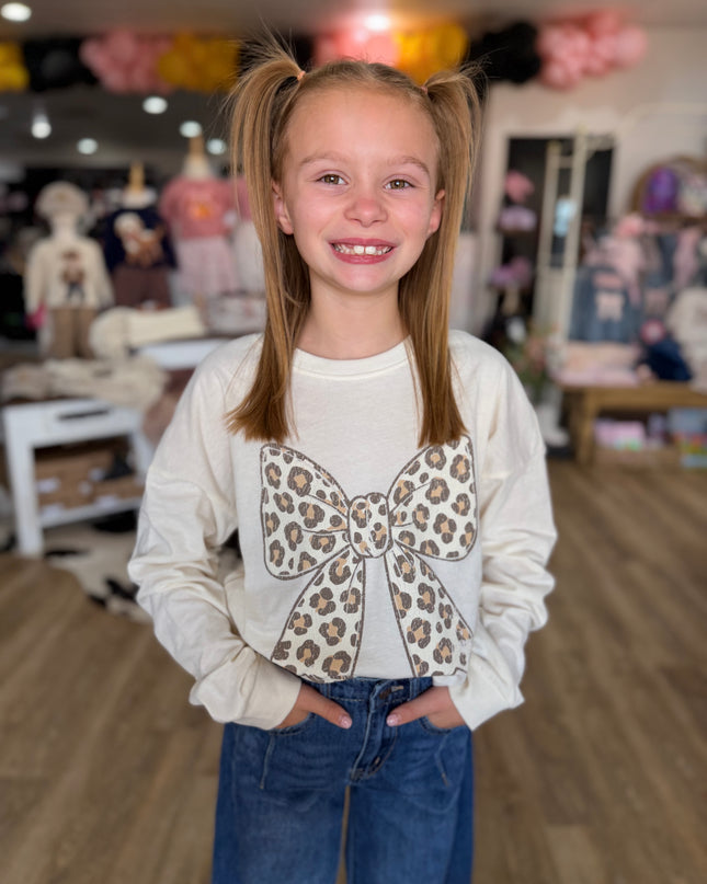 Leopard Bow LS Tee | Natural
